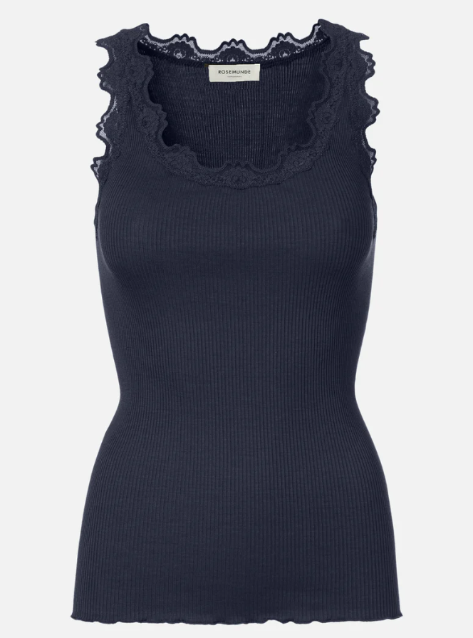 Silk top w/ lace Navy