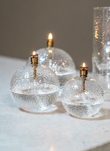 Oljelampe Round Hammered brass Medium