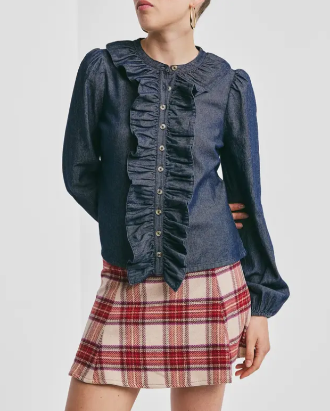 Denim flounce Blouse