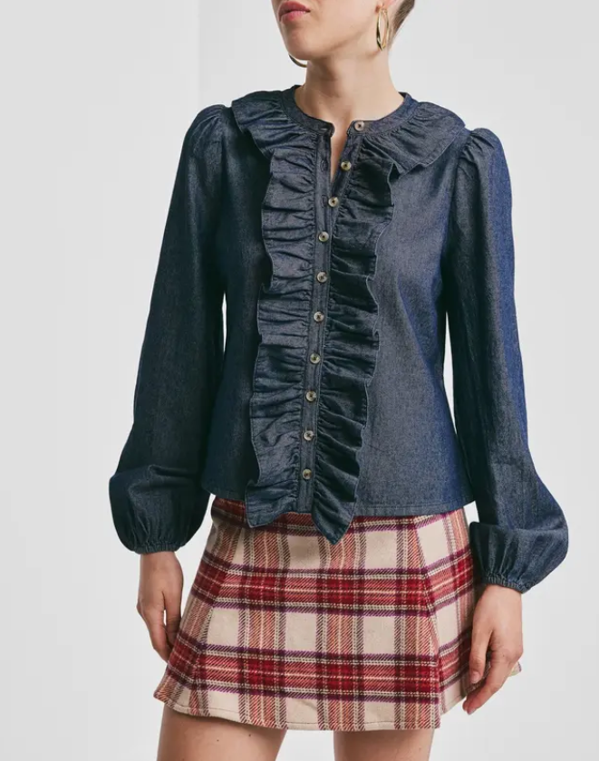 Denim flounce Blouse