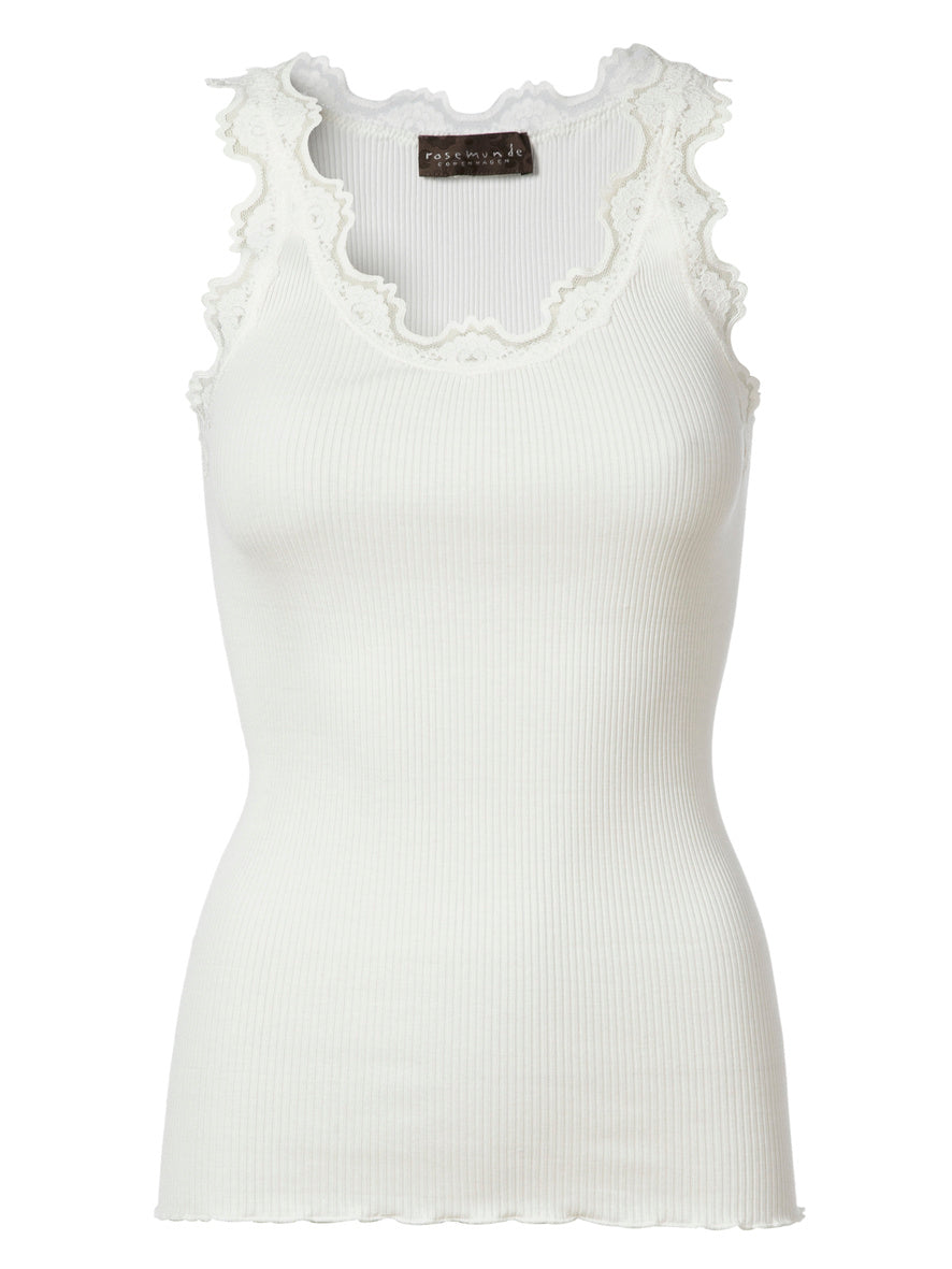 Silk top w/ lace New White