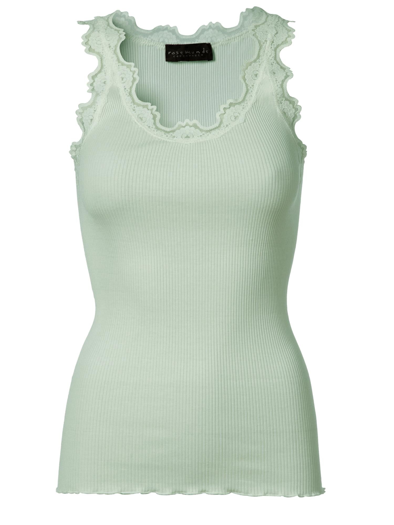 Silk top w/ lace pastel mint