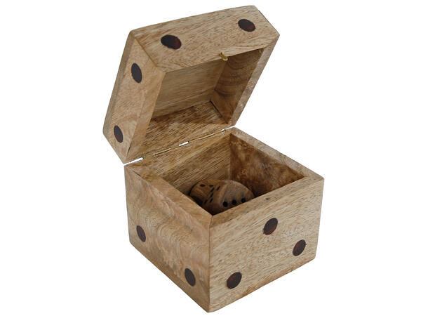Spill boks 5 terninger natur mango 9x9cm