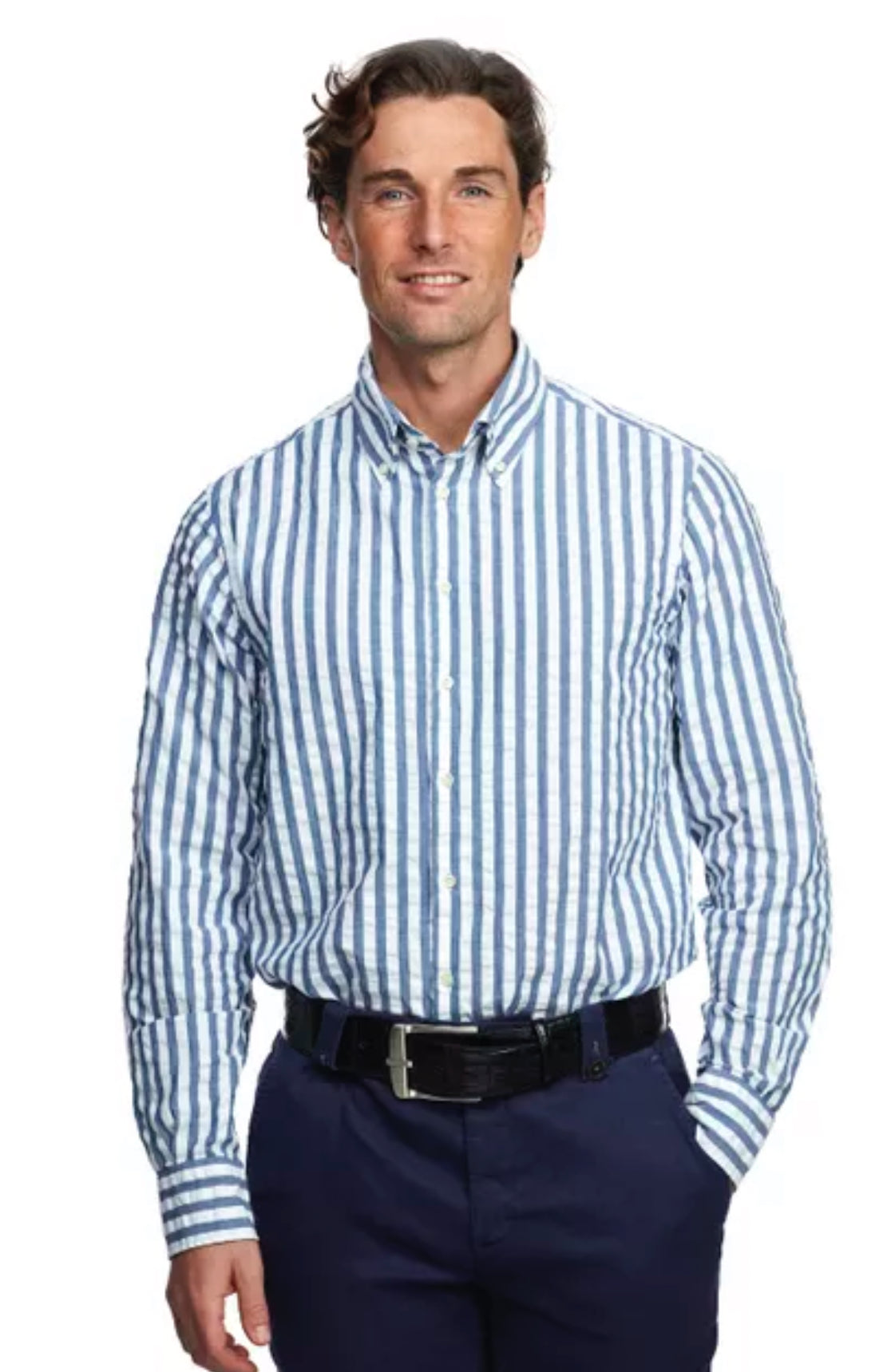 Seersucker striped blue shirt