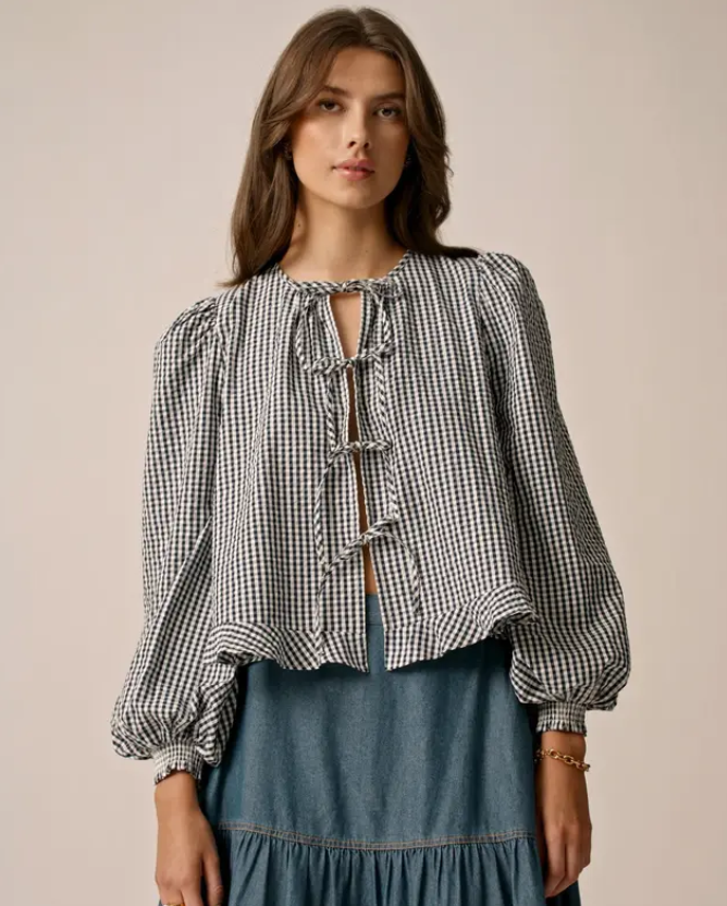 Seersucker Bow Bluse