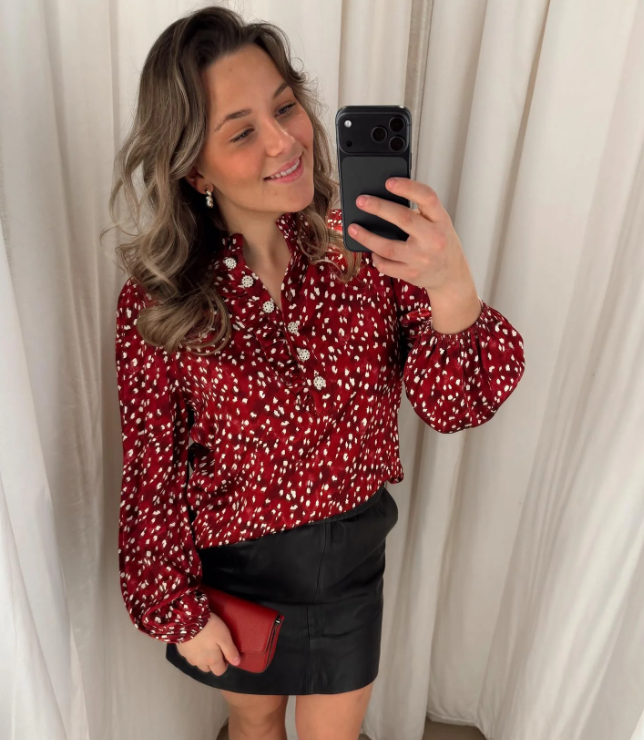 Solid Sateng Blouse w/ Buttons