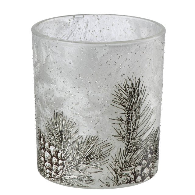 PINE CONE Telysholder D8,8 H10 cm frozen white