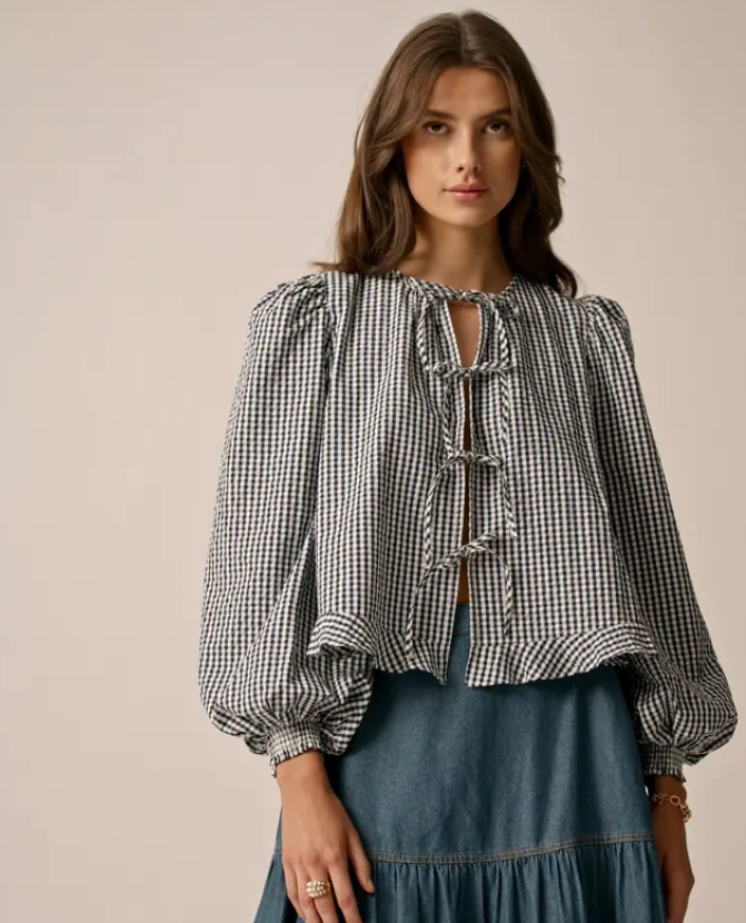 Seersucker Bow Bluse