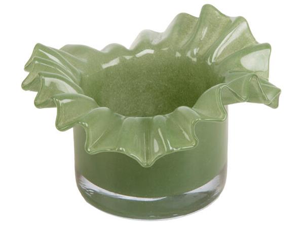 Lysestake telys bølget grønn 15x15x8 cm