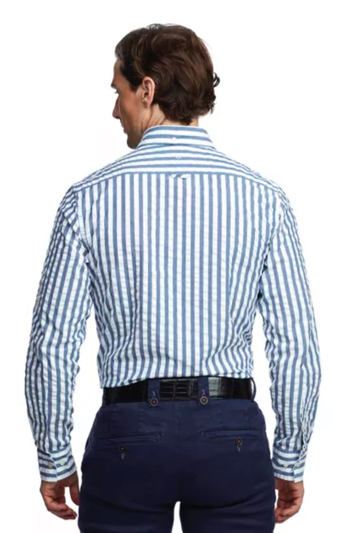 Seersucker striped blue shirt